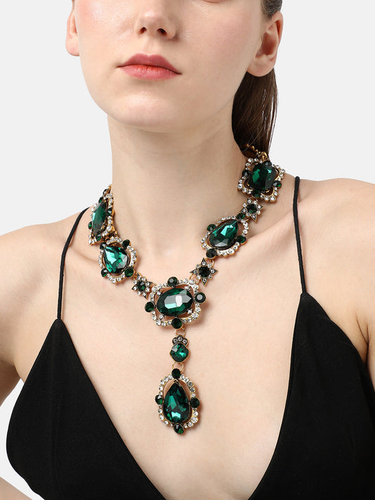 GOLD PLATED PARTY DESIGNER STONE STATEMENT NECKLACE FOR WOMEN