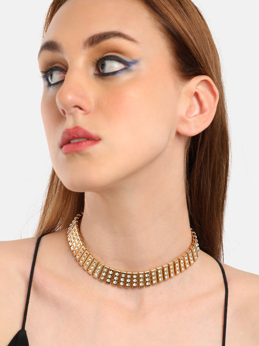 SILVER PLATED PARTY DESIGNER STONE CHOKER NECKLACE FOR WOMEN