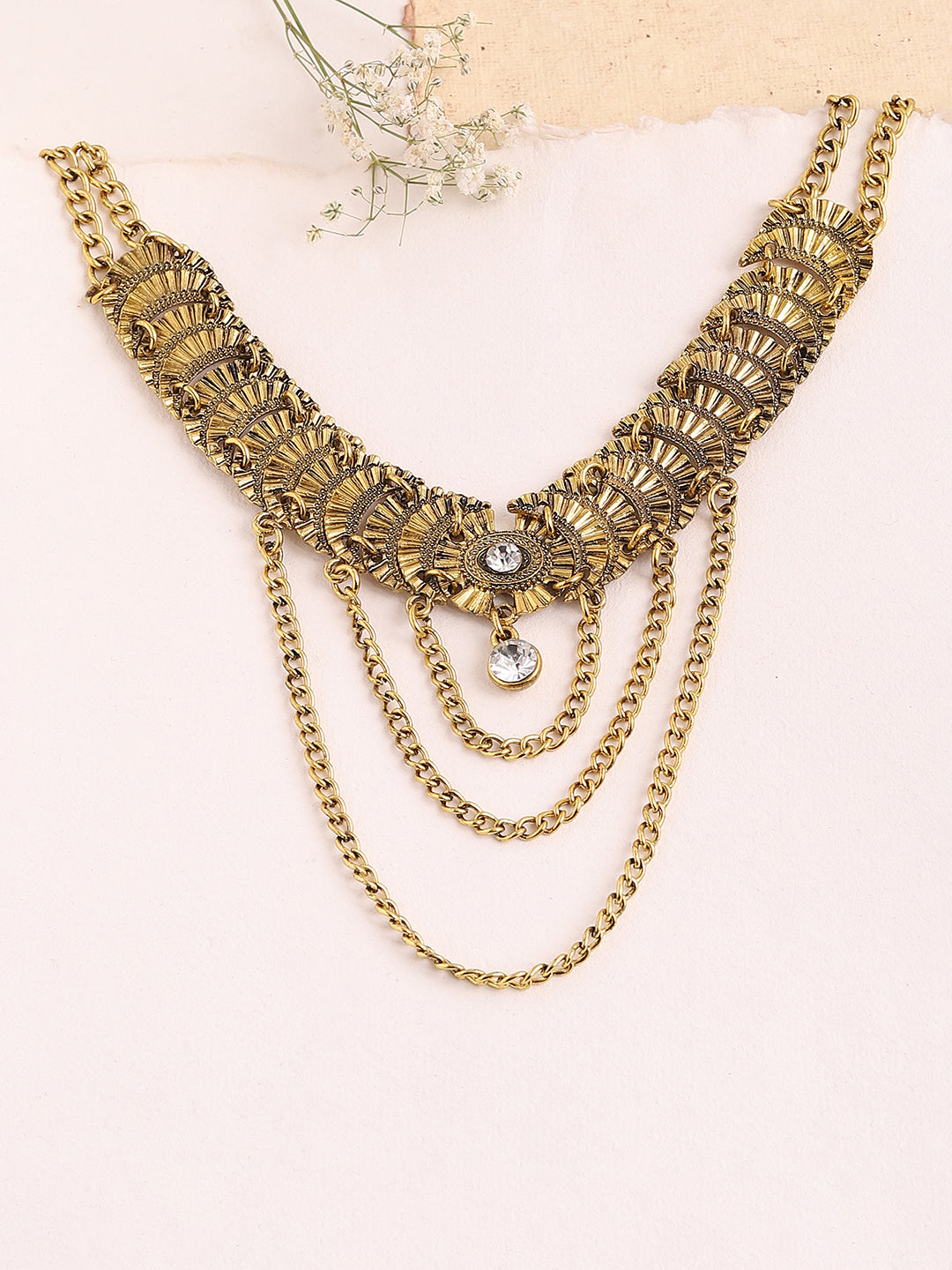 GOLD PLATED PARTY DESIGNER STONE STATEMENT NECKLACE FOR WOMEN
