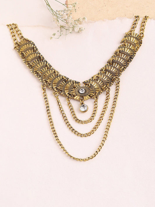 GOLD PLATED PARTY DESIGNER STONE STATEMENT NECKLACE FOR WOMEN