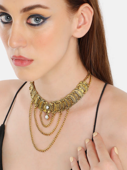 GOLD PLATED PARTY DESIGNER STONE STATEMENT NECKLACE FOR WOMEN