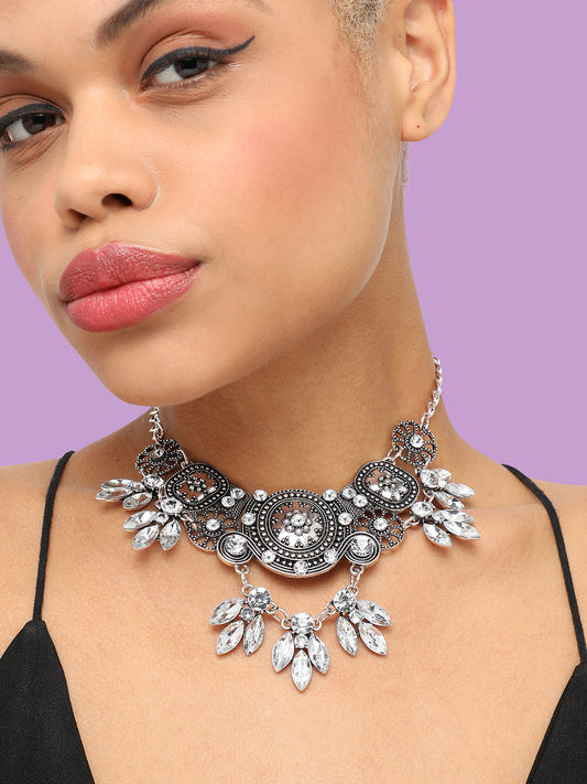 GOLD PLATED PARTY DESIGNER STONE STATEMENT NECKLACE FOR WOMEN