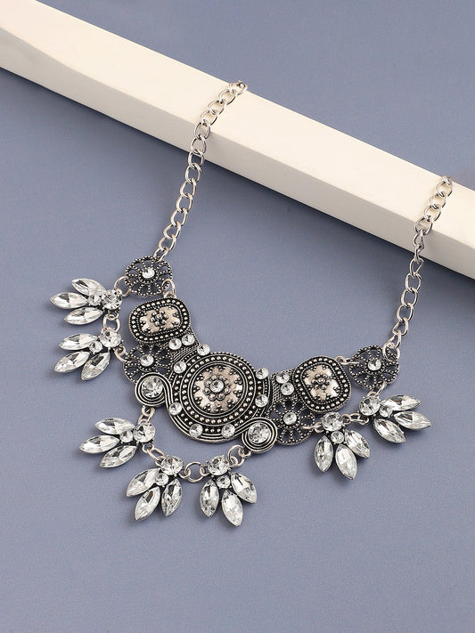 GOLD PLATED PARTY DESIGNER STONE STATEMENT NECKLACE FOR WOMEN