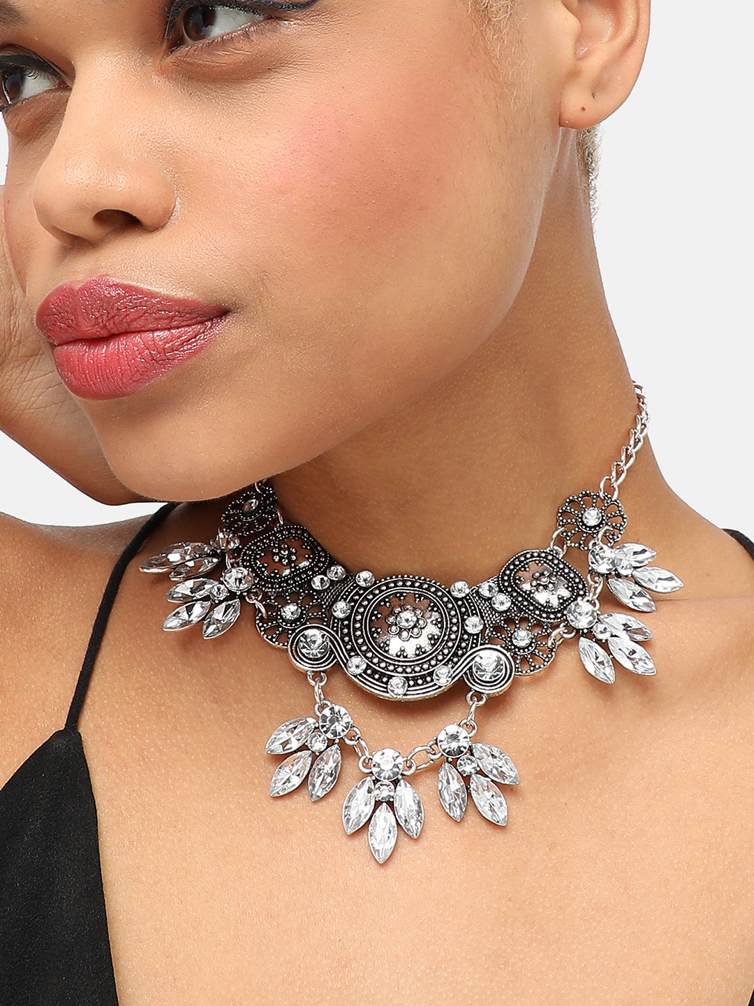 GOLD PLATED PARTY DESIGNER STONE STATEMENT NECKLACE FOR WOMEN