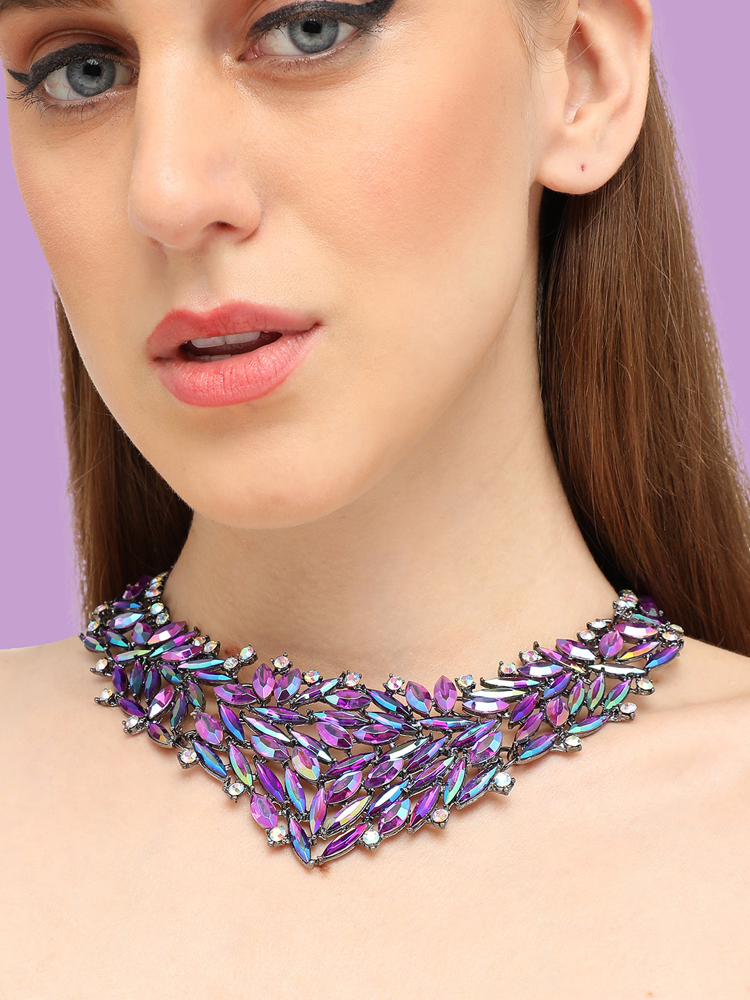 GOLD PLATED PARTY DESIGNER STONE STATEMENT NECKLACE FOR WOMEN