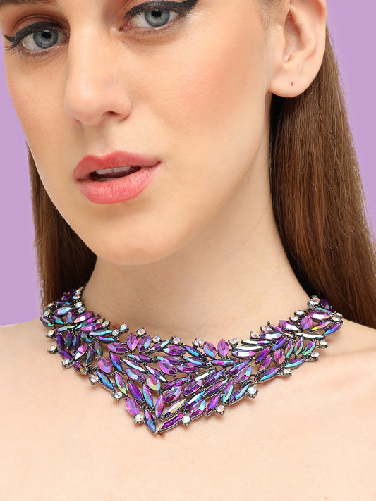 GOLD PLATED PARTY DESIGNER STONE STATEMENT NECKLACE FOR WOMEN