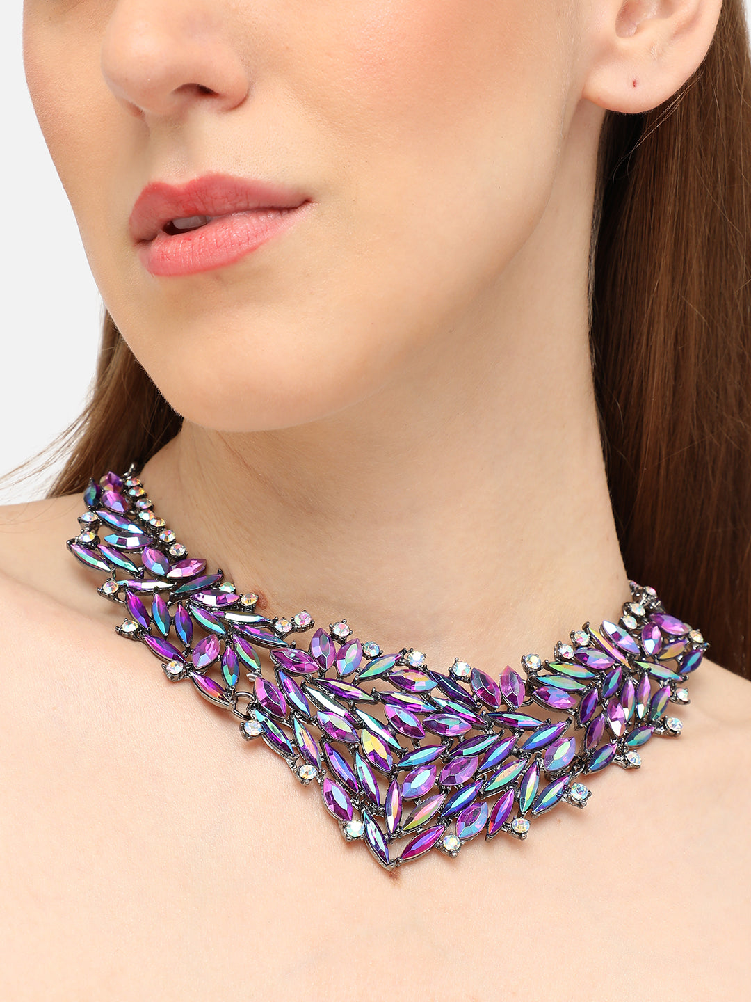 GOLD PLATED PARTY DESIGNER STONE STATEMENT NECKLACE FOR WOMEN