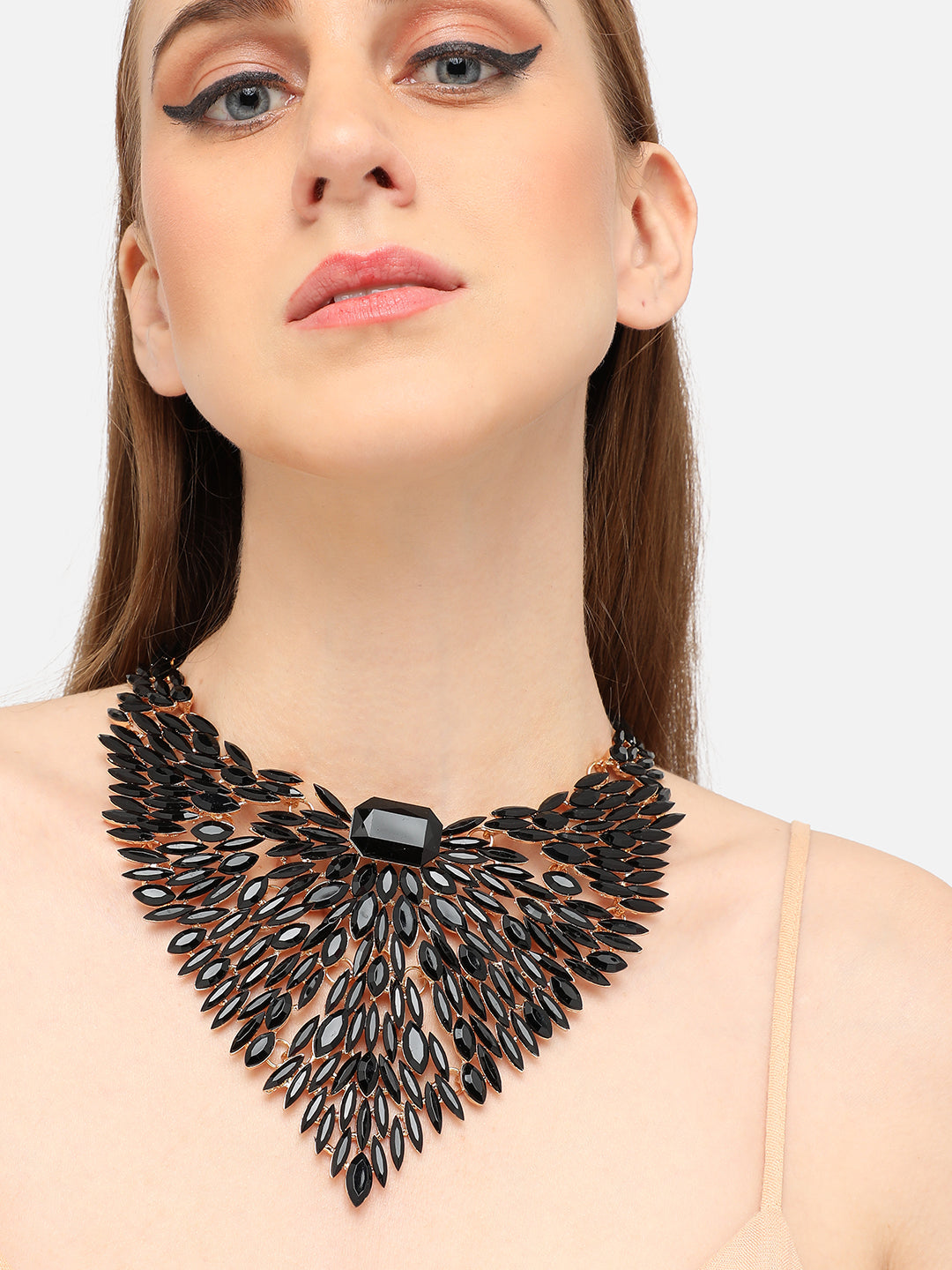 GOLD PLATED PARTY DESIGNER STONE STATEMENT NECKLACE FOR WOMEN