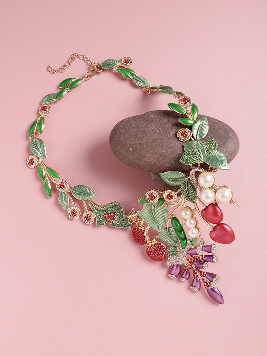GOLD PLATED DESIGNER STONE PARTY NECKLACE FOR WOMEN