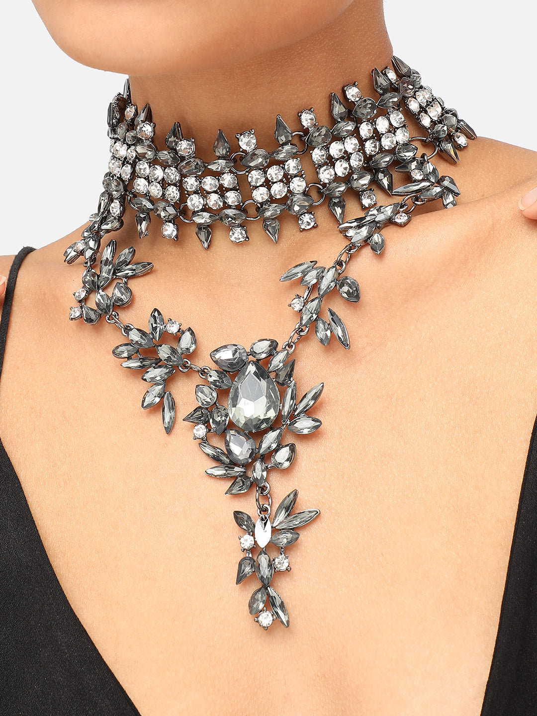 GOLD PLATED PARTY DESIGNER STONE STATEMENT NECKLACE FOR WOMEN