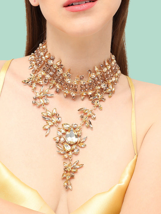GOLD PLATED PARTY DESIGNER STONE STATEMENT NECKLACE FOR WOMEN