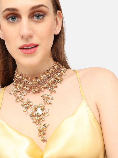 GOLD PLATED PARTY DESIGNER STONE STATEMENT NECKLACE FOR WOMEN