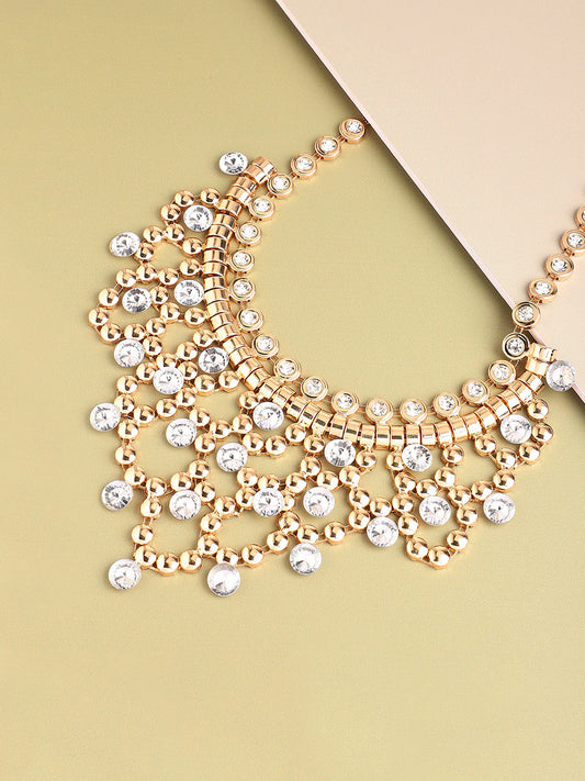 GOLD PLATED PARTY DESIGNER STONE STATEMENT NECKLACE FOR WOMEN