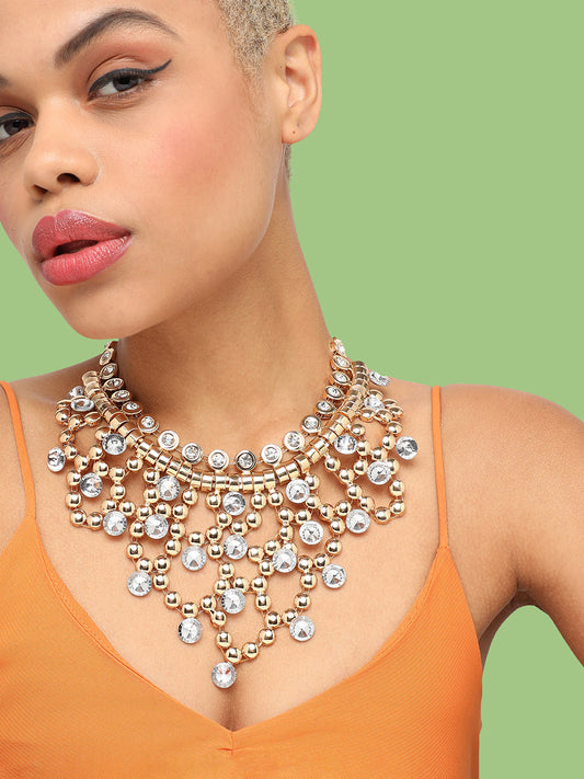 GOLD PLATED PARTY DESIGNER STONE STATEMENT NECKLACE FOR WOMEN