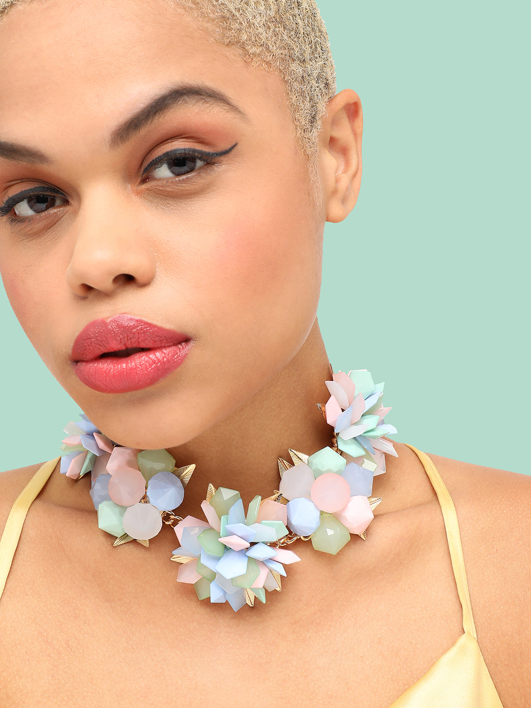 GOLD PLATED PARTY DESIGNER STONE STATEMENT NECKLACE FOR WOMEN