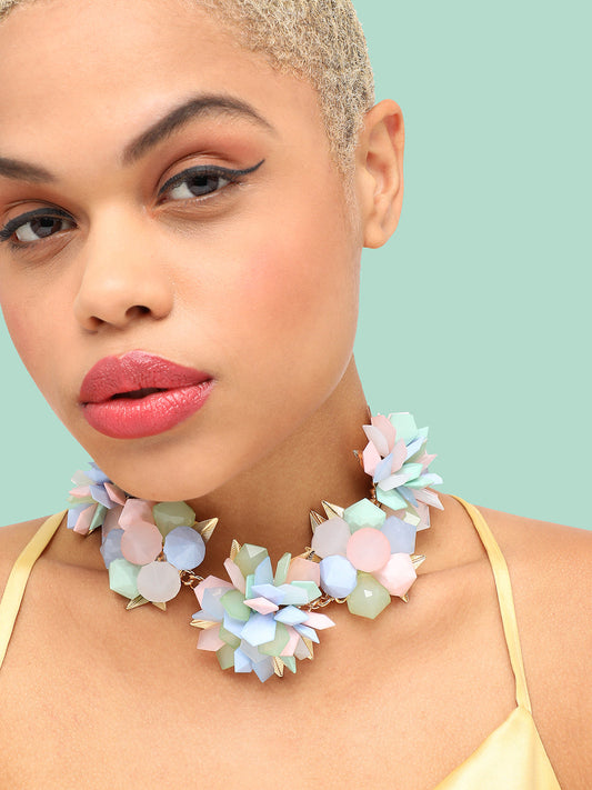 GOLD PLATED PARTY DESIGNER STONE STATEMENT NECKLACE FOR WOMEN