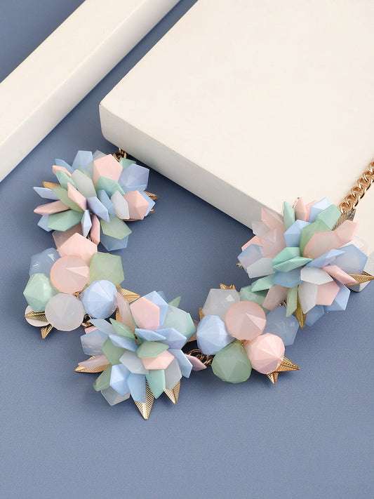 GOLD PLATED PARTY DESIGNER STONE STATEMENT NECKLACE FOR WOMEN