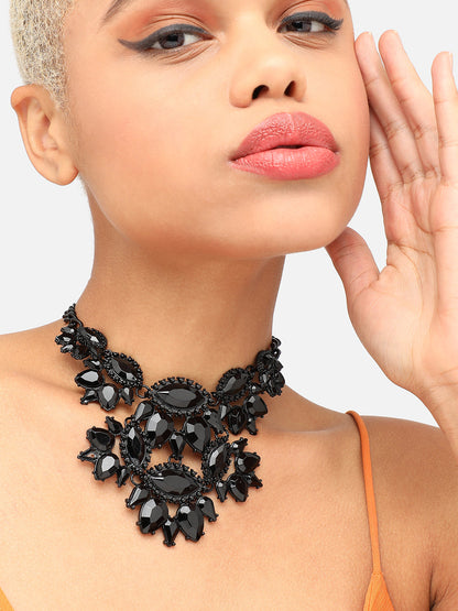 GOLD PLATED PARTY DESIGNER STONE STATEMENT NECKLACE FOR WOMEN