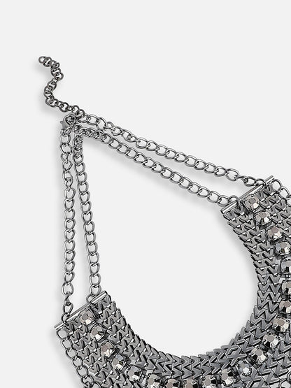 SILVER PLATED PARTY DESIGNER STONE STATEMENT NECKLACE FOR WOMEN