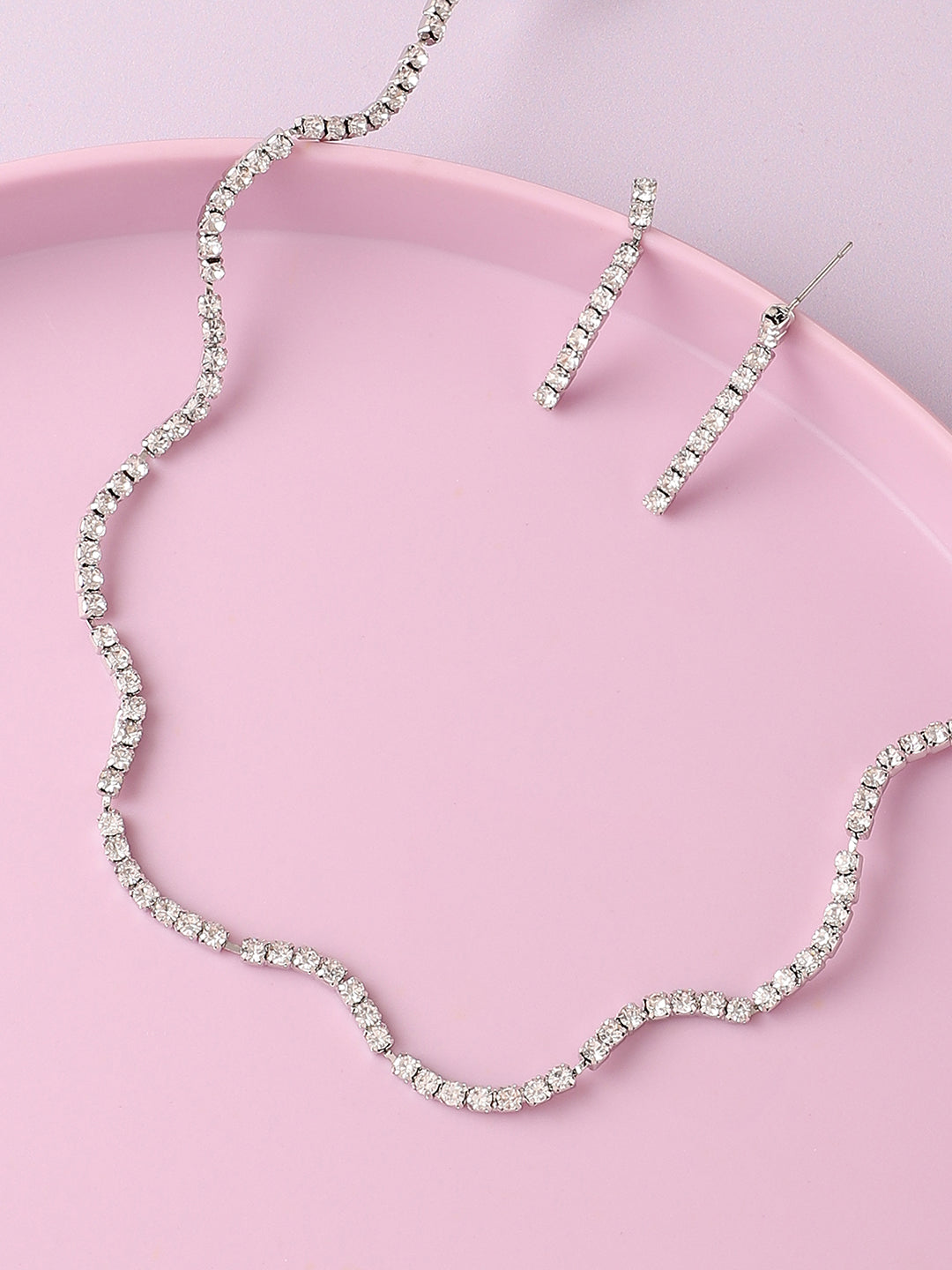 Silver Plated Designer Stone Party Necklace and Earring Set For Women