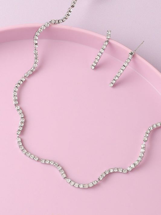 Silver Plated Designer Stone Party Necklace and Earring Set For Women