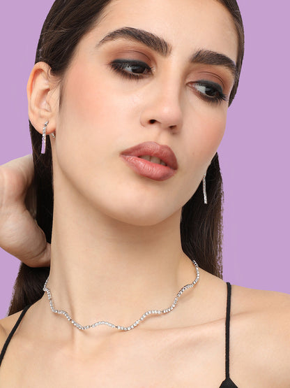 Silver Plated Designer Stone Party Necklace and Earring Set For Women