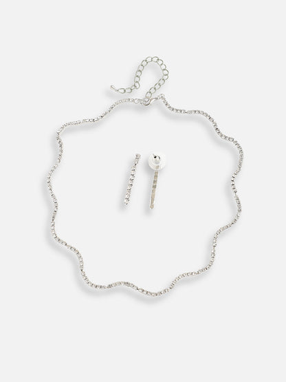 Silver Plated Designer Stone Party Necklace and Earring Set For Women