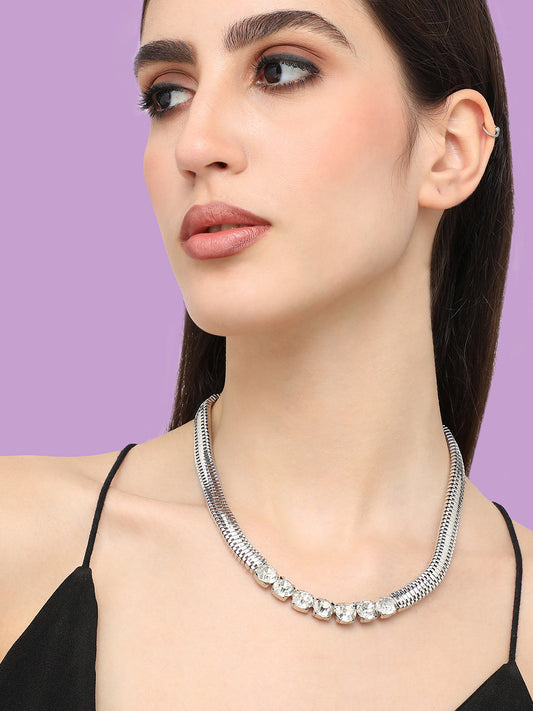 Silver Plated Designer Stone Party Necklace For Women