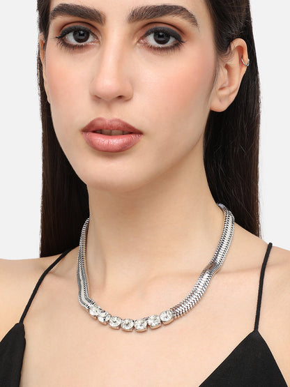 Silver Plated Designer Stone Party Necklace For Women