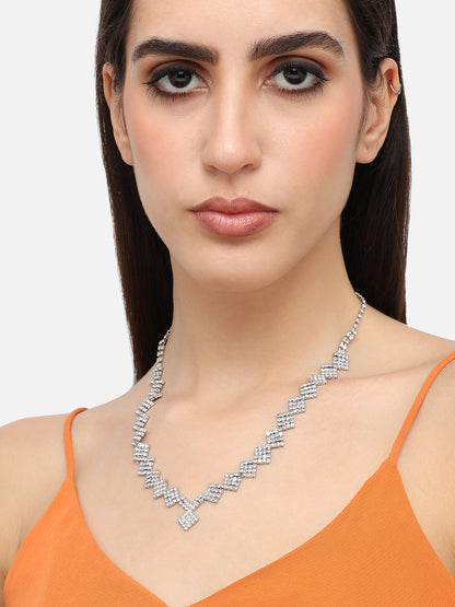Silver Plated Designer Stone Party Necklace For Women