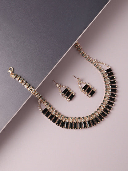 Gold Plated Designer Stone Party Necklace and Earring Set For Women