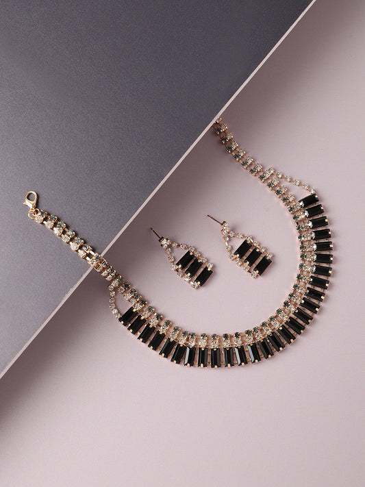 Gold Plated Designer Stone Party Necklace and Earring Set For Women