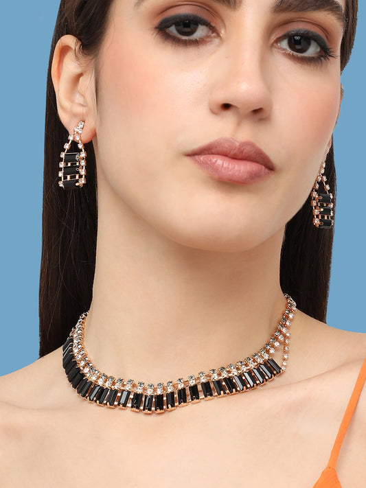 Gold Plated Designer Stone Party Necklace and Earring Set For Women