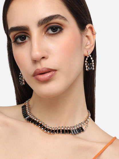 Gold Plated Designer Stone Party Necklace and Earring Set For Women