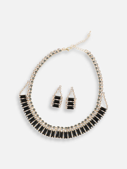 Gold Plated Designer Stone Party Necklace and Earring Set For Women