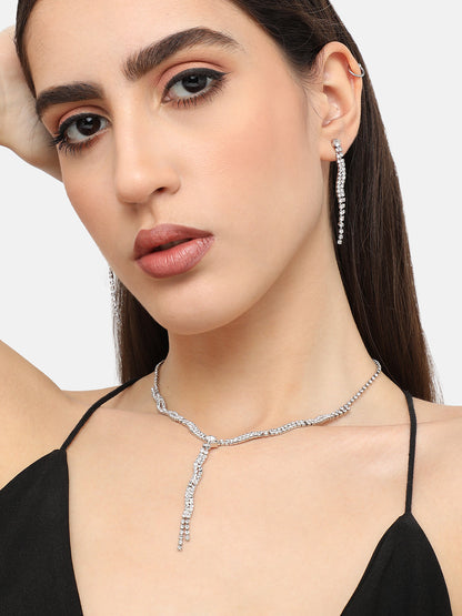 Silver Plated Designer Stone Party Necklace and Earring Set For Women