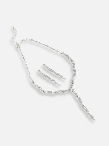 Silver Plated Designer Stone Party Necklace and Earring Set For Women
