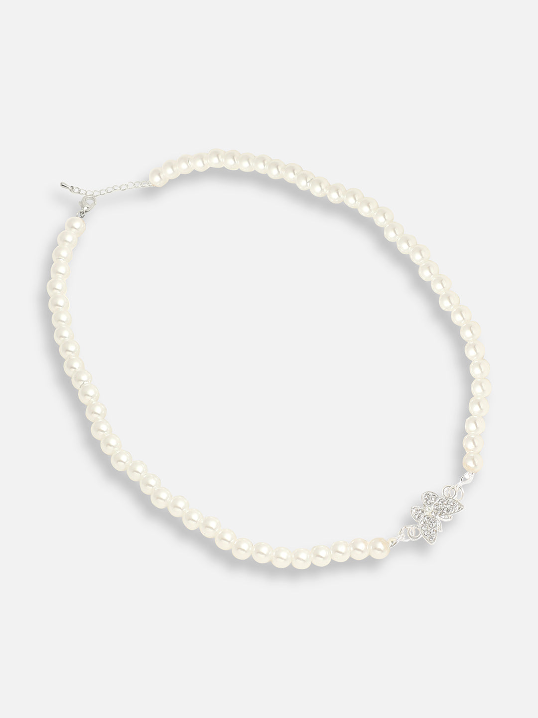 SILVER PLATED PARTY PEARLS CHOKER NECKLACE FOR WOMEN
