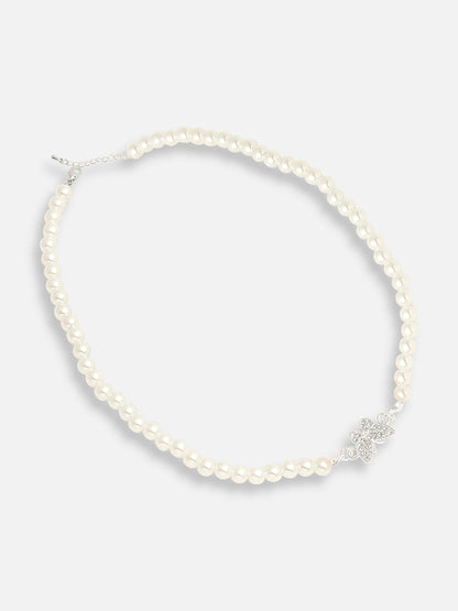 SILVER PLATED PARTY PEARLS CHOKER NECKLACE FOR WOMEN