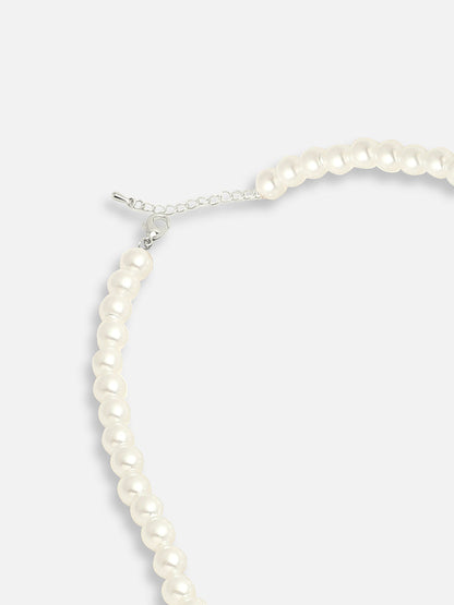 SILVER PLATED PARTY PEARLS CHOKER NECKLACE FOR WOMEN