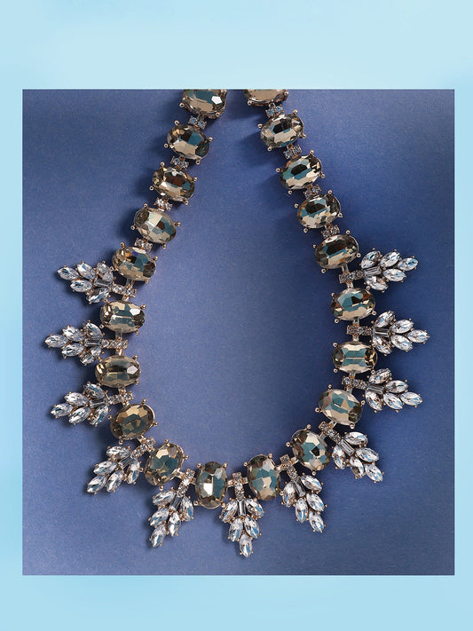 GOLD PLATED PARTY DESIGNER STONE STATEMENT NECKLACE FOR WOMEN