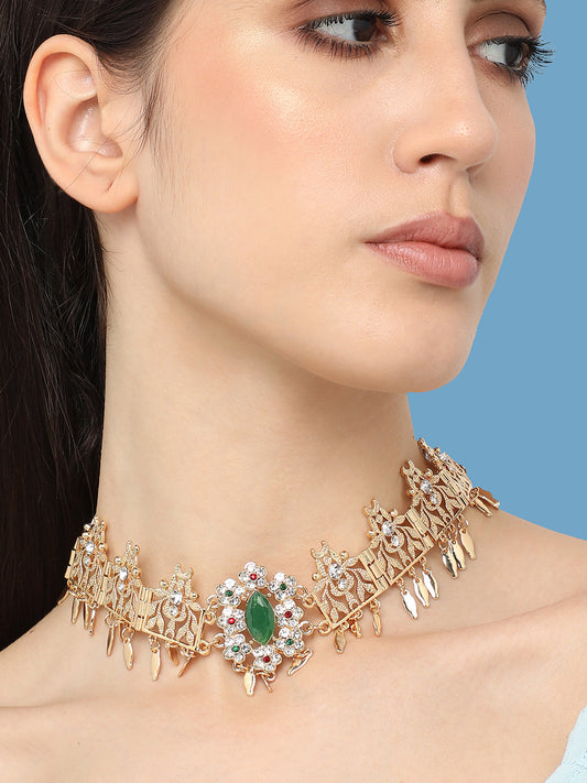 Gold Plated Designer Stone Party Necklace For Women