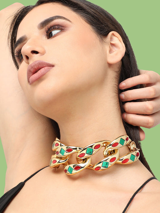 Gold Plated Designer Stone Party Necklace For Women