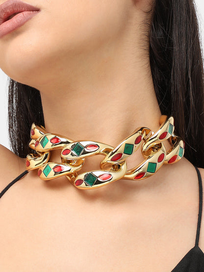 Gold Plated Designer Stone Party Necklace For Women