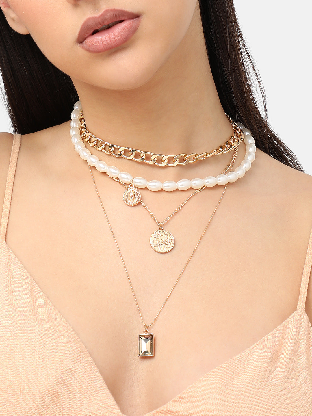 Gold Plated Pearls Casual Necklace For Women