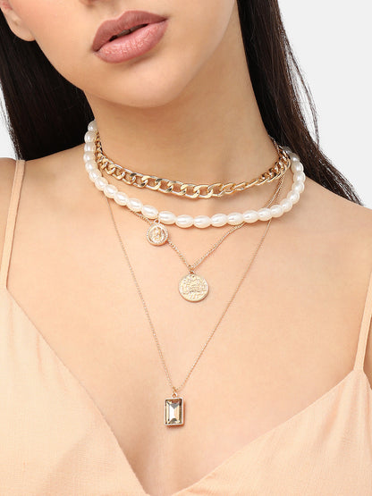 Gold Plated Pearls Casual Necklace For Women