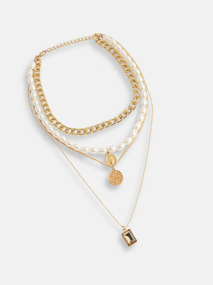 Gold Plated Pearls Casual Necklace For Women