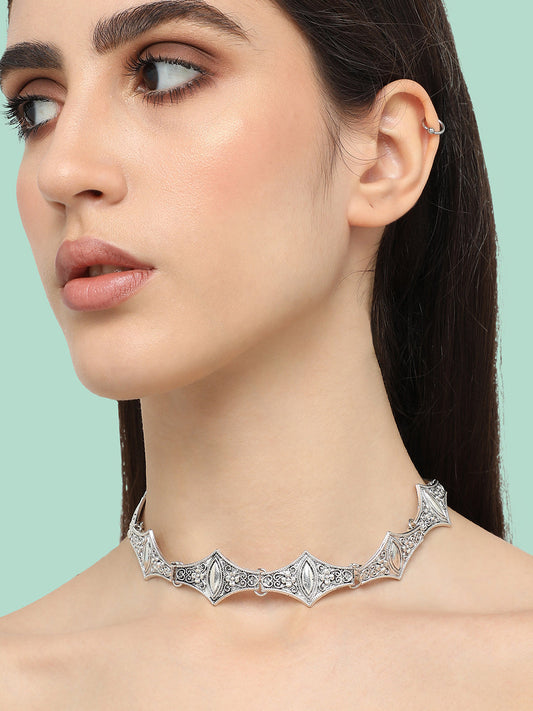 Silver Plated Designer Stone Party Necklace For Women