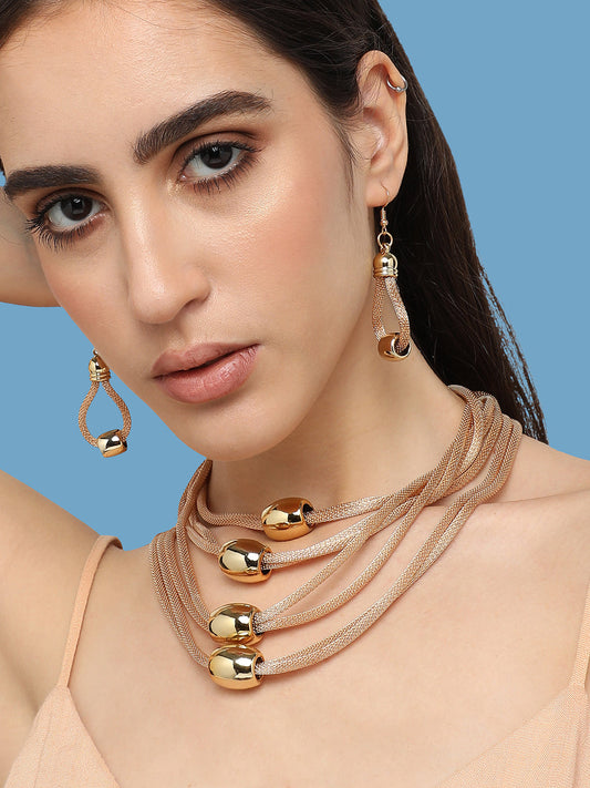 Gold Plated Designer Stone Party Necklace and Earring Set For Women