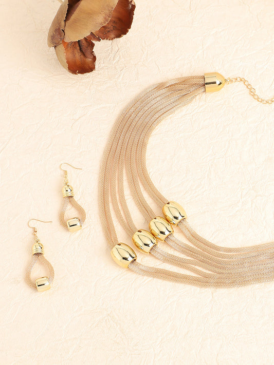 Gold Plated Designer Stone Party Necklace and Earring Set For Women